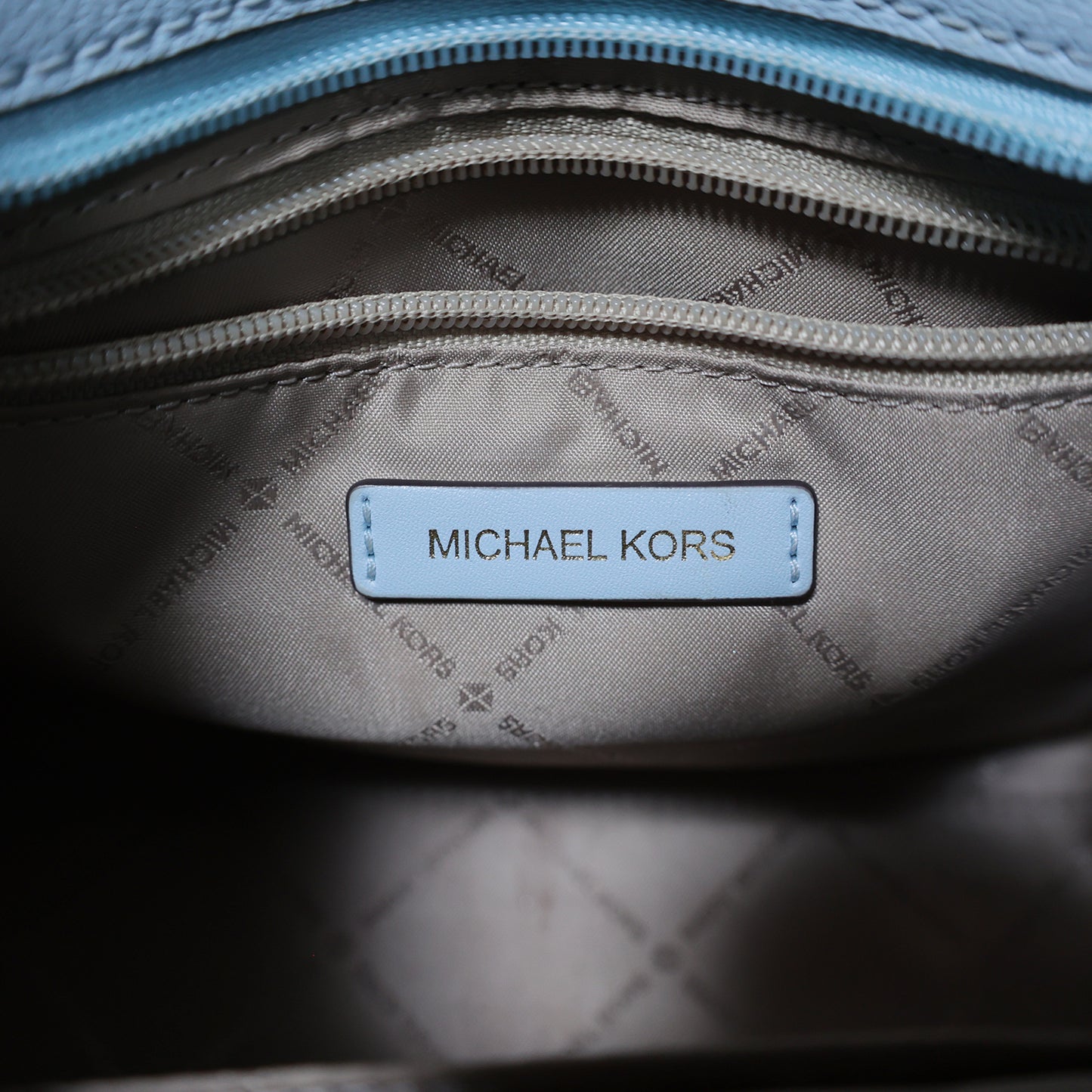MICHAEL KORS マイケルコース MKシグネチャー ライトブルー ホワイト系 ゴールド金具 鍵付き ブルー レディース ハンドバッグ
