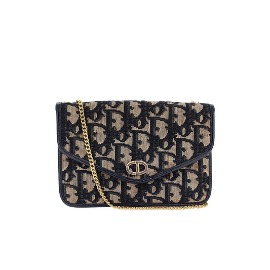 ヴィンテージ DIOR ディオール トロッター チェーン ネイビー レディース ポーチ