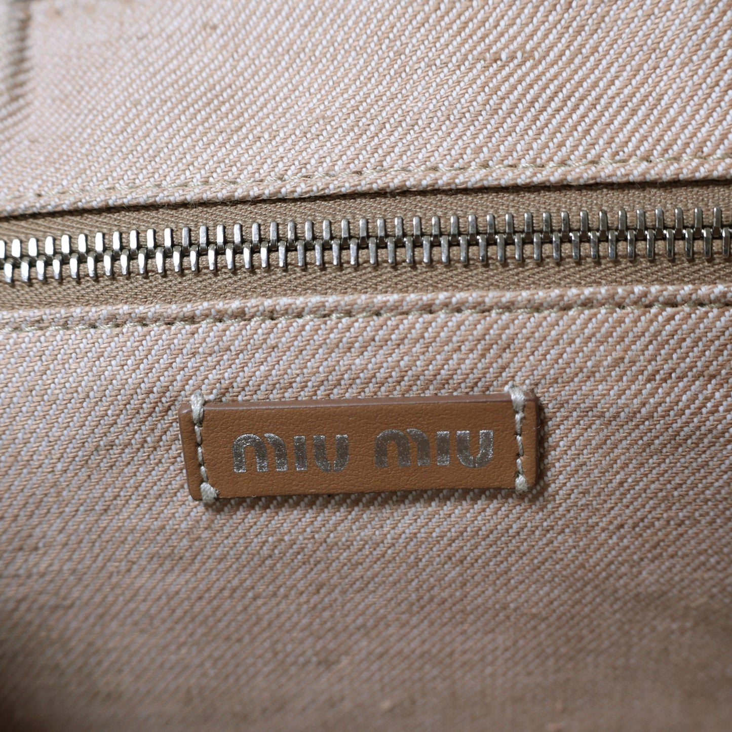 miumiu ミュウミュウ ロゴ デニム スモール 5BA219 ベージュ レディース トートバッグ
