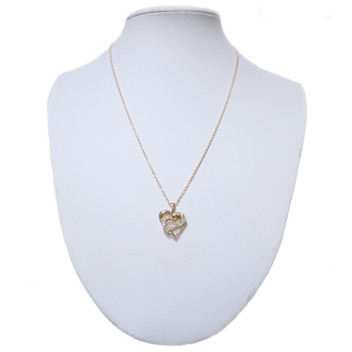 K18YG ダブル ハートモチーフ ダイヤ 0.51ct 6.5g ゴールド レディース ネックレス