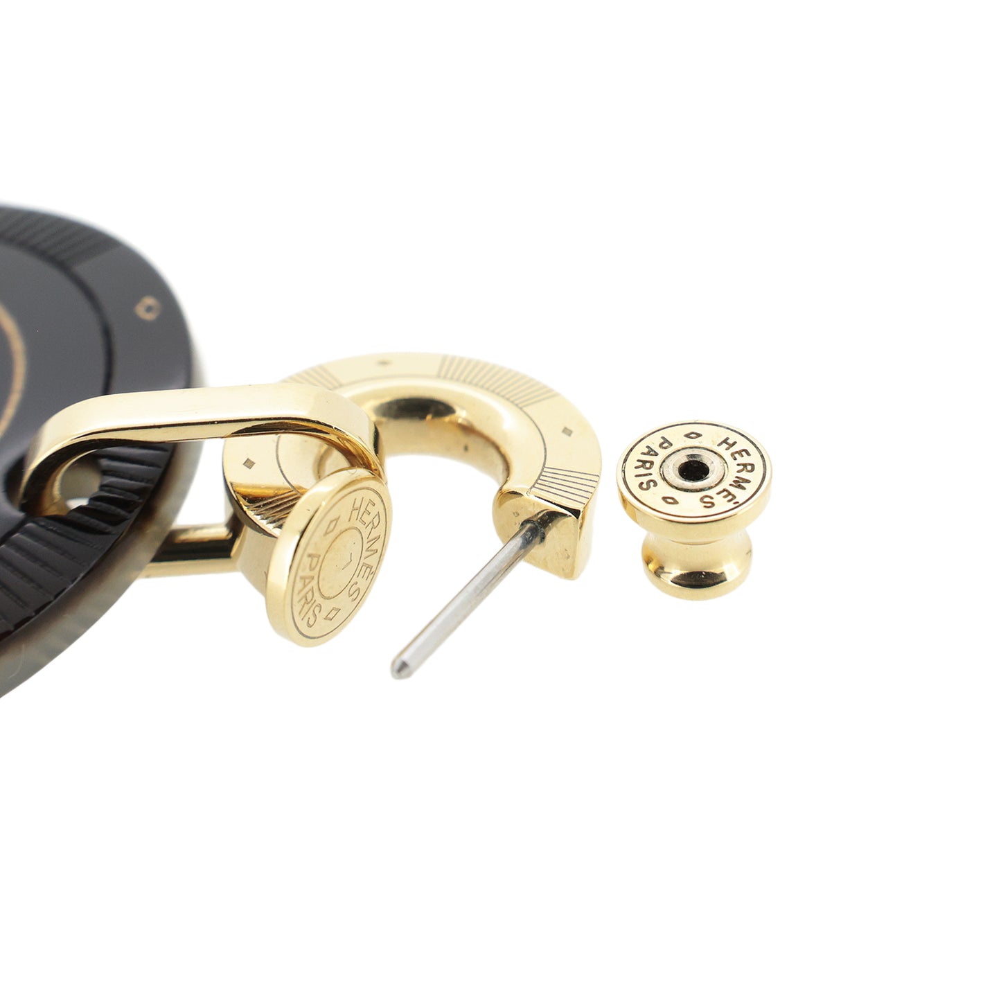HERMES エルメス フェット ヴォ ジュ ハート スペード バッファローホーン ブラック レディース ピアス