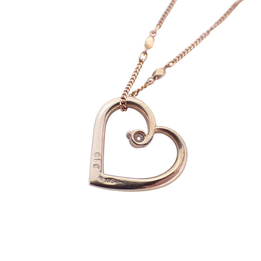 K18YG オープンハート モチーフ ダイヤ 0.1ct 4.8g ゴールド レディース ネックレス