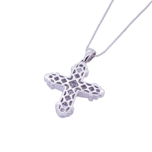 K18WG クロス モチーフ ダイヤ 1.0ct 6.6g シルバー レディース ネックレス