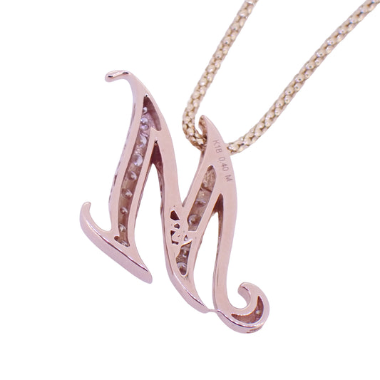 イニシャル M ダイヤ 0.4ct 8.9g モチーフK18PG チェーンK18YG ゴールド レディース ネックレス