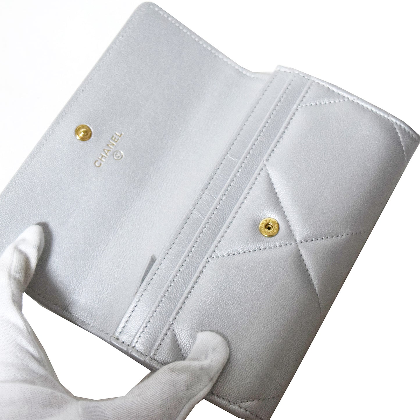 SALE CHANEL シャネル ロングフラップ ウォレット シルバー レディース 長財布