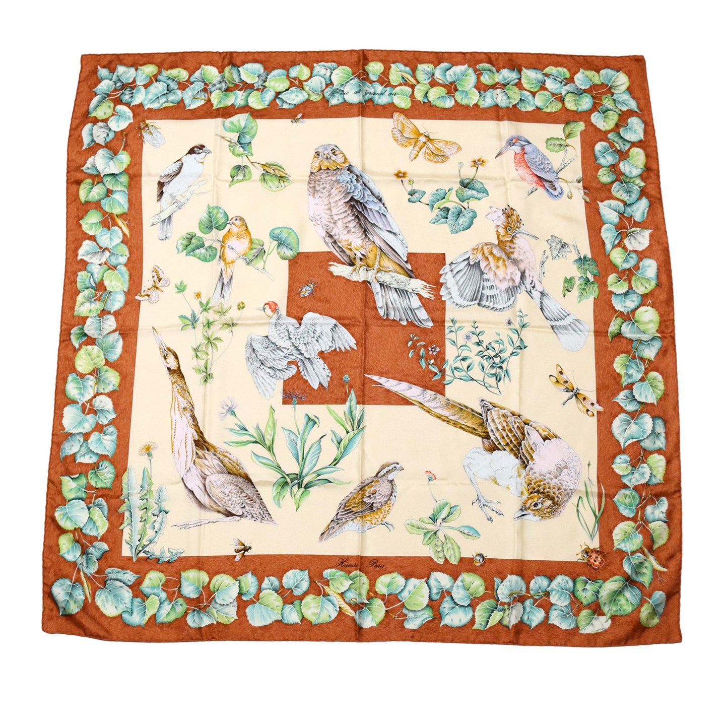 SALE HERMES エルメス カレ90 アウトドアライフ フクロウ La vie au grand air ブラウン レディース スカーフ