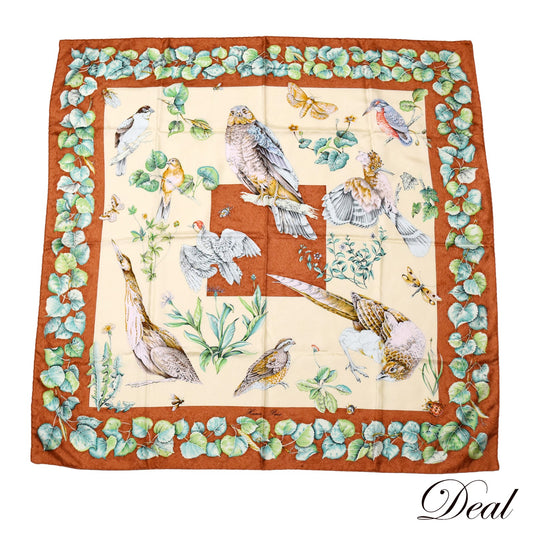 SALE HERMES エルメス カレ90 アウトドアライフ フクロウ La vie au grand air ブラウン レディース スカーフ