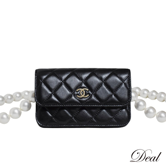 SALE 美品 CHANEL シャネル ミニマトラッセ パールチェーン AP1839 チェーンウォレット ブラック レディース ショルダーバッグ