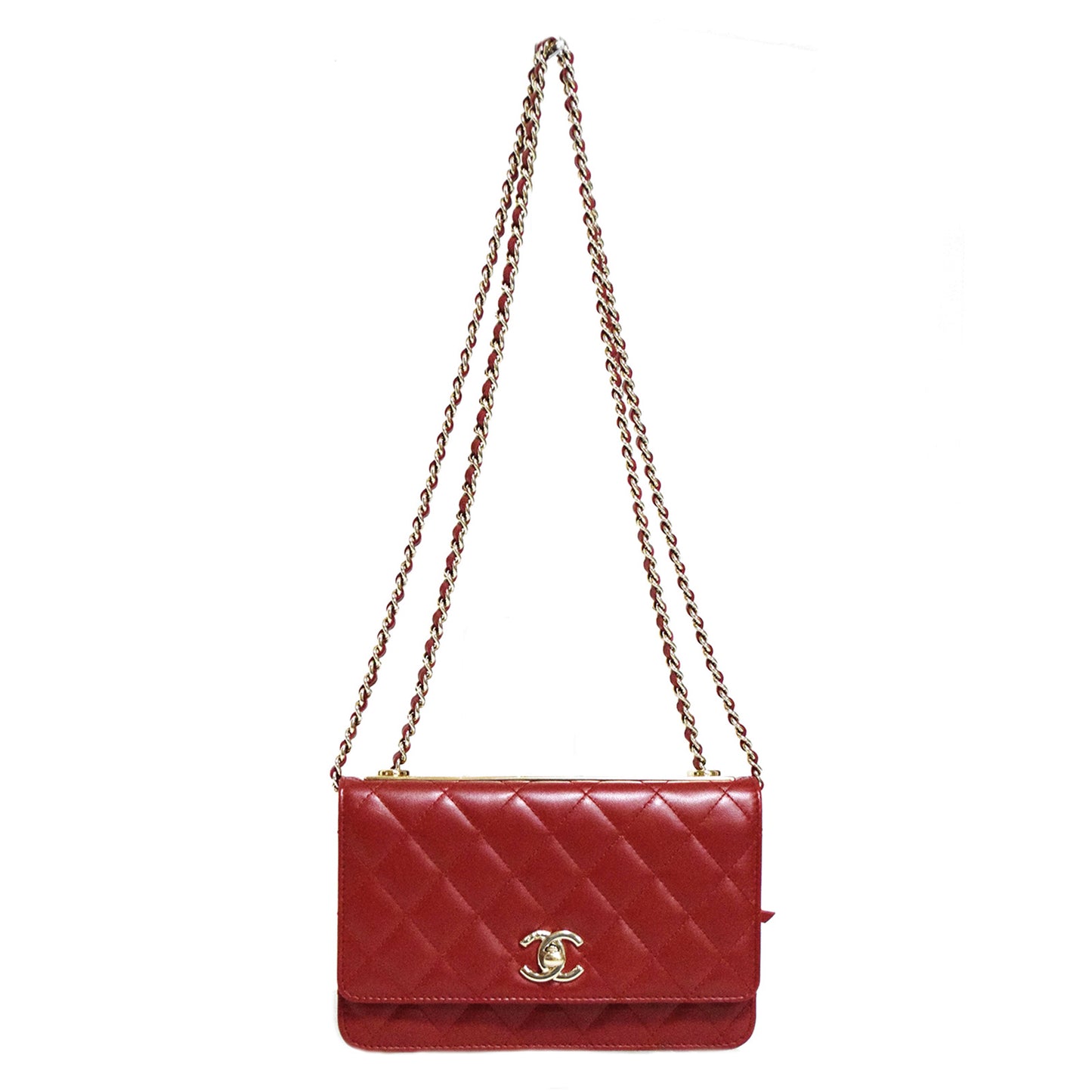 SALE CHANEL シャネル マトラッセ ロゴプレート 赤 レッド レディース チェーンウォレット