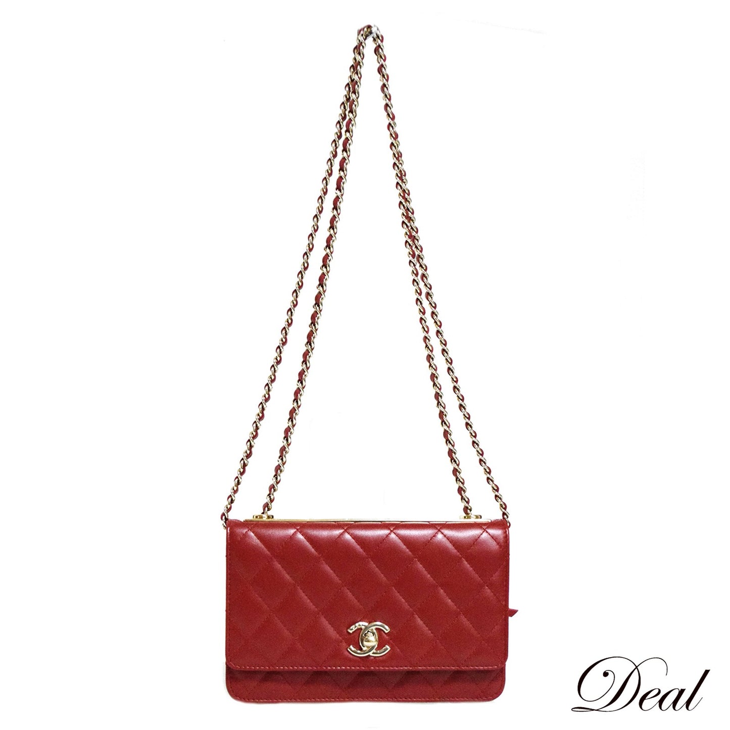 SALE CHANEL シャネル マトラッセ ロゴプレート 赤 レッド レディース チェーンウォレット