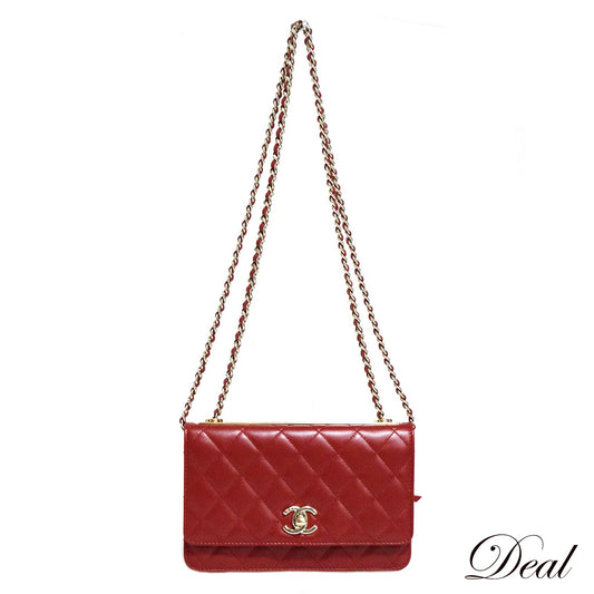 SALE CHANEL シャネル マトラッセ ロゴプレート 赤 レッド レディース チェーンウォレット