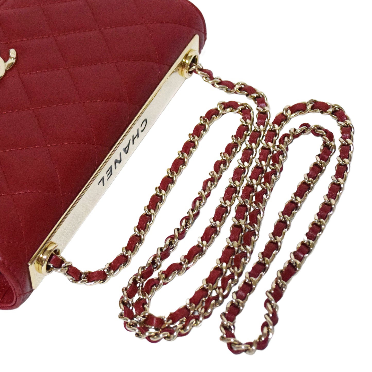 SALE CHANEL シャネル マトラッセ ロゴプレート 赤 レッド レディース チェーンウォレット