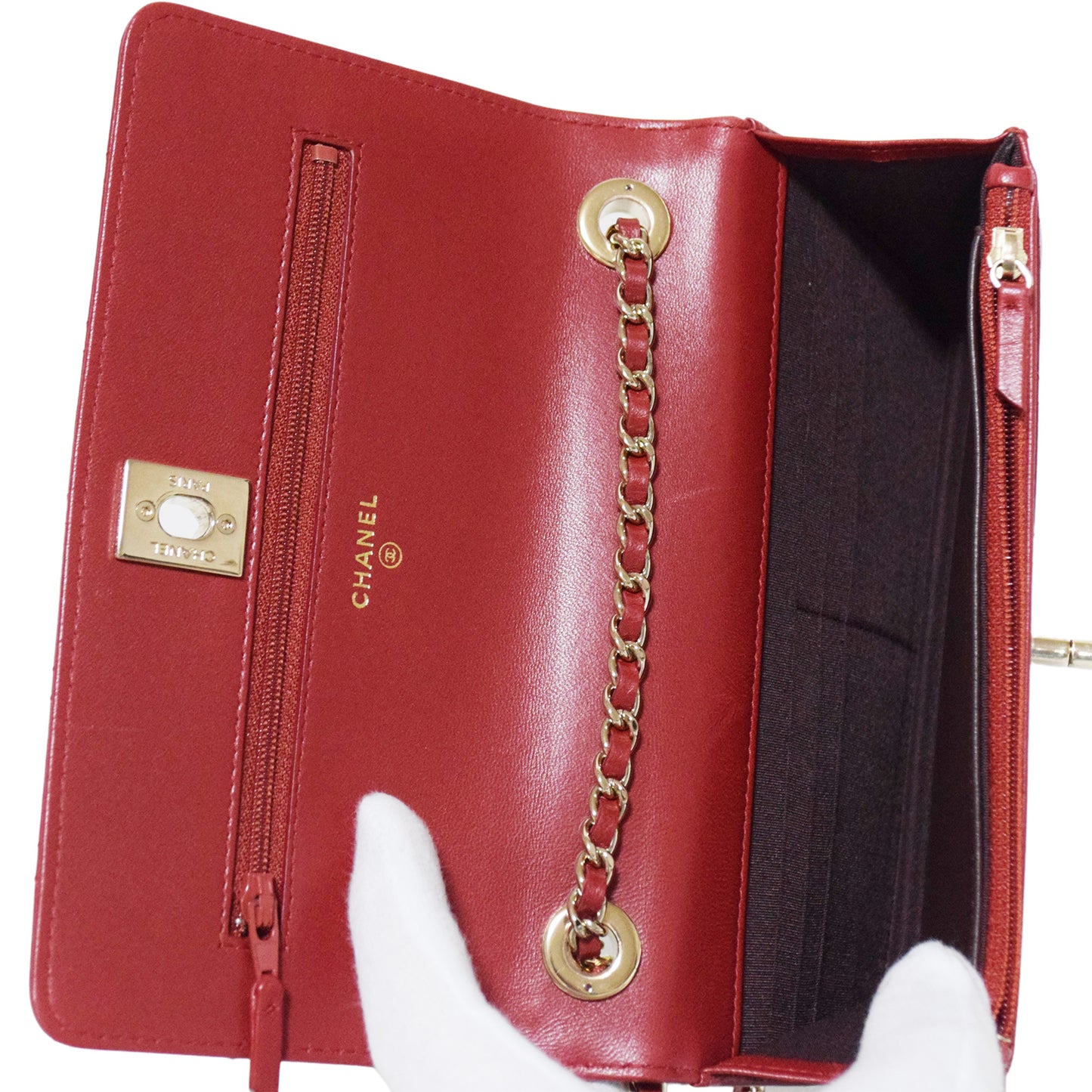 SALE CHANEL シャネル マトラッセ ロゴプレート 赤 レッド レディース チェーンウォレット