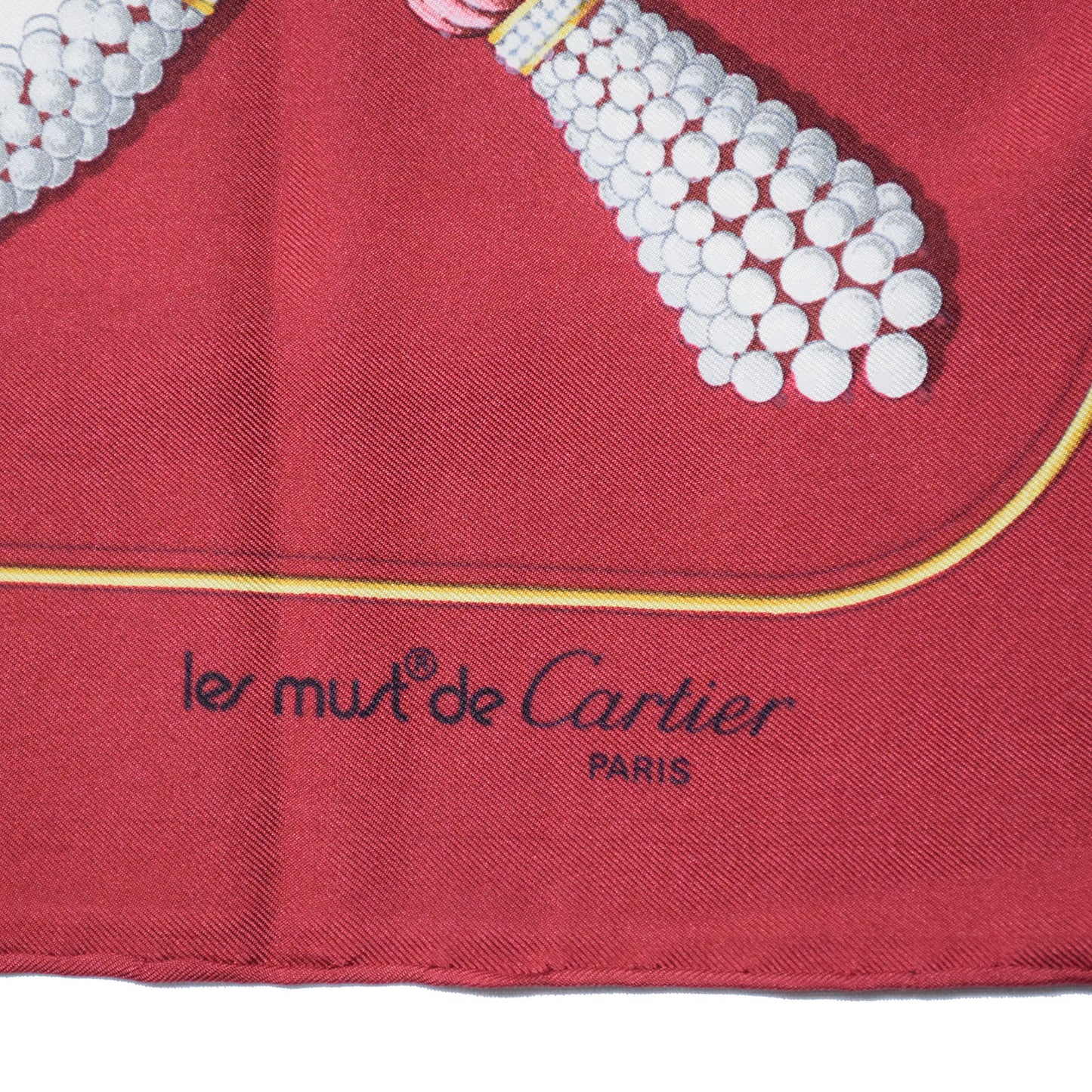 Cartier カルティエ 大判 パールネックレス柄 ワインレッド レディース スカーフ