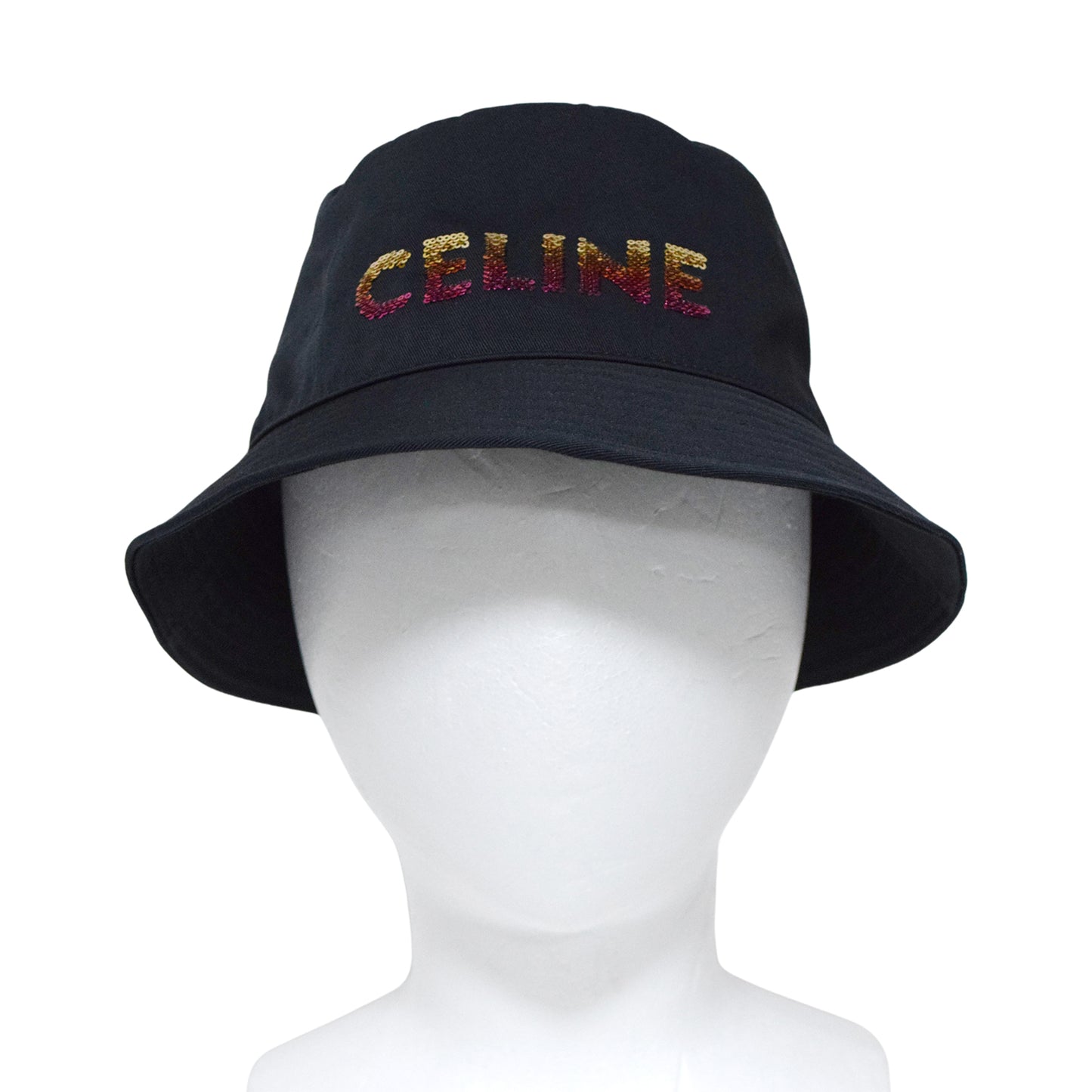 SALE CELINE セリーヌ ロゴ エンブロイダリー バケットハット 2AUO1968P スパンコール ブラック レディース 帽子