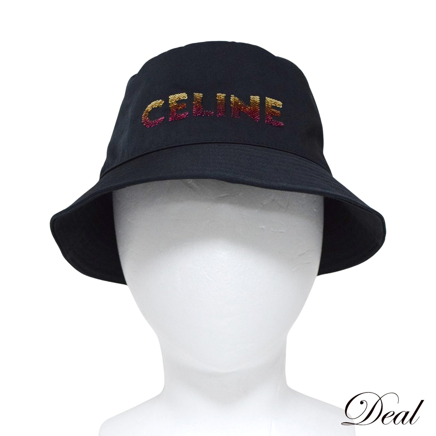 SALE CELINE セリーヌ ロゴ エンブロイダリー バケットハット 2AUO1968P スパンコール ブラック レディース 帽子
