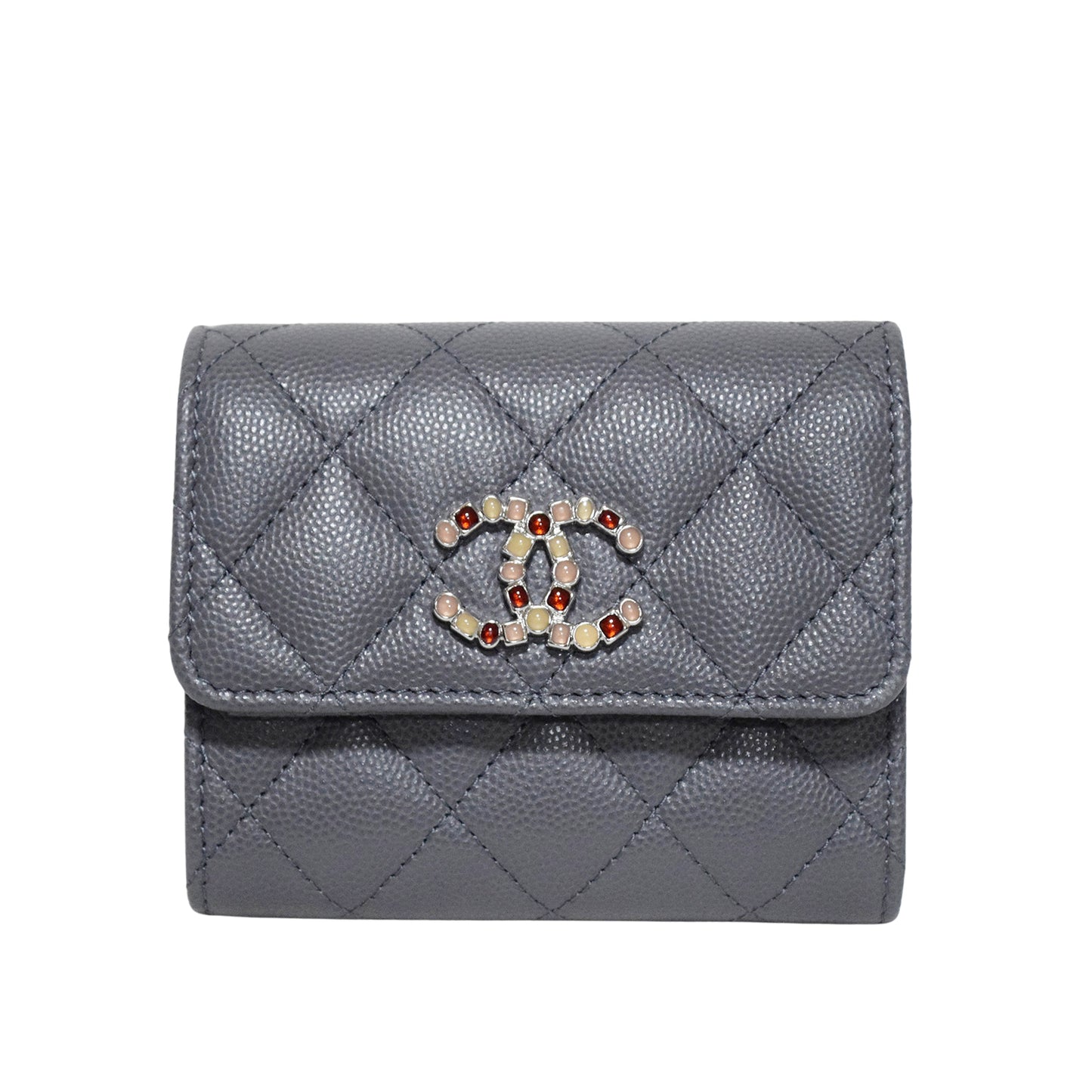 CHANEL シャネル スモール フラップウォレット キャビア AP3604 ラインストーン グレー レディース 三つ折り財布