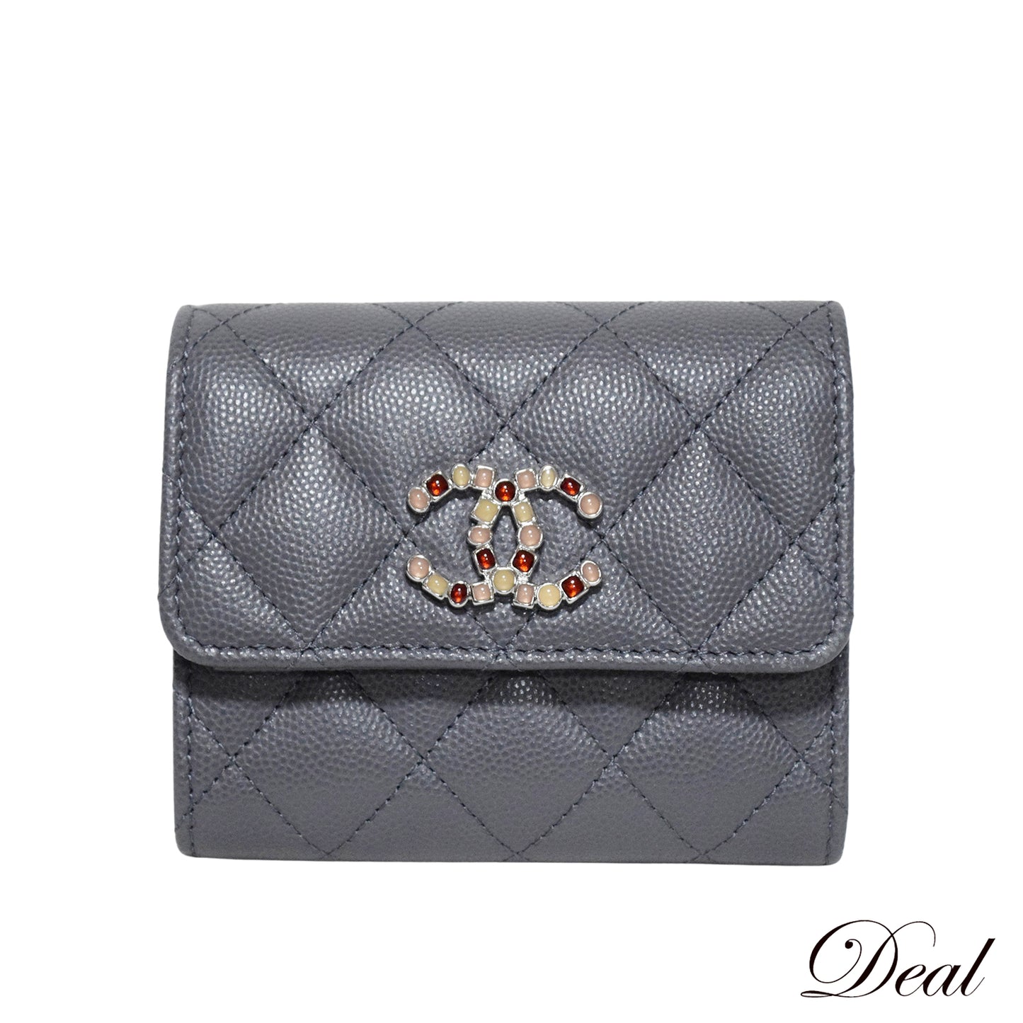 CHANEL シャネル スモール フラップウォレット キャビア AP3604 ラインストーン グレー レディース 三つ折り財布