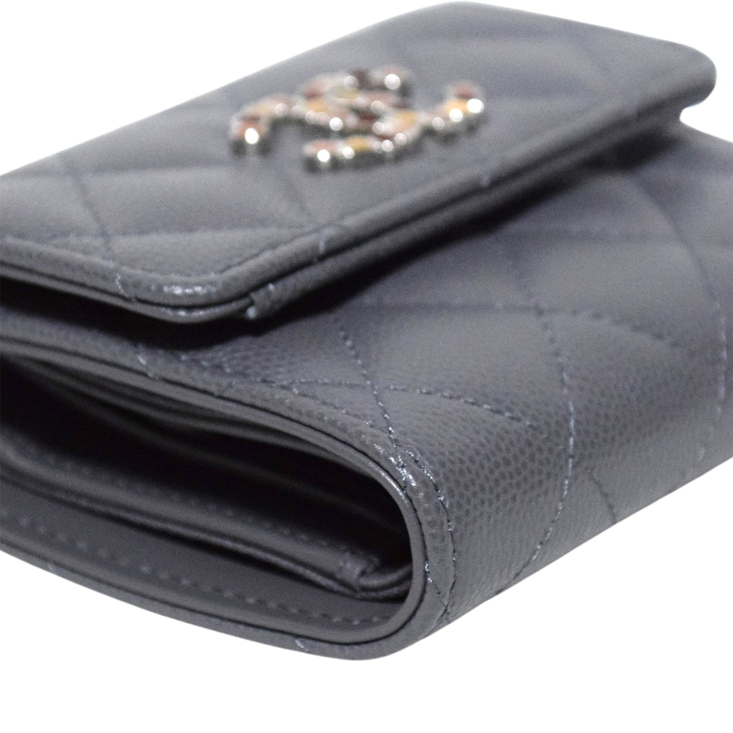 CHANEL シャネル スモール フラップウォレット キャビア AP3604 ラインストーン グレー レディース 三つ折り財布