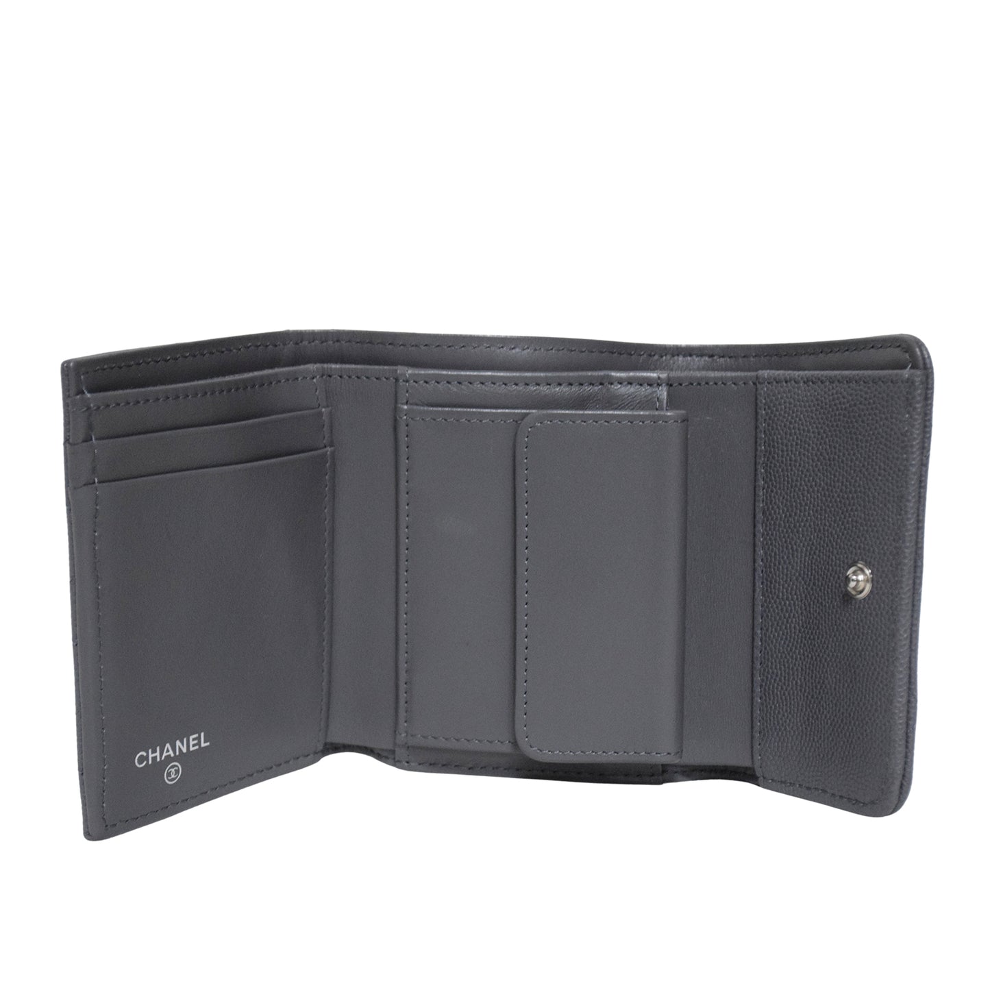 CHANEL シャネル スモール フラップウォレット キャビア AP3604 ラインストーン グレー レディース 三つ折り財布