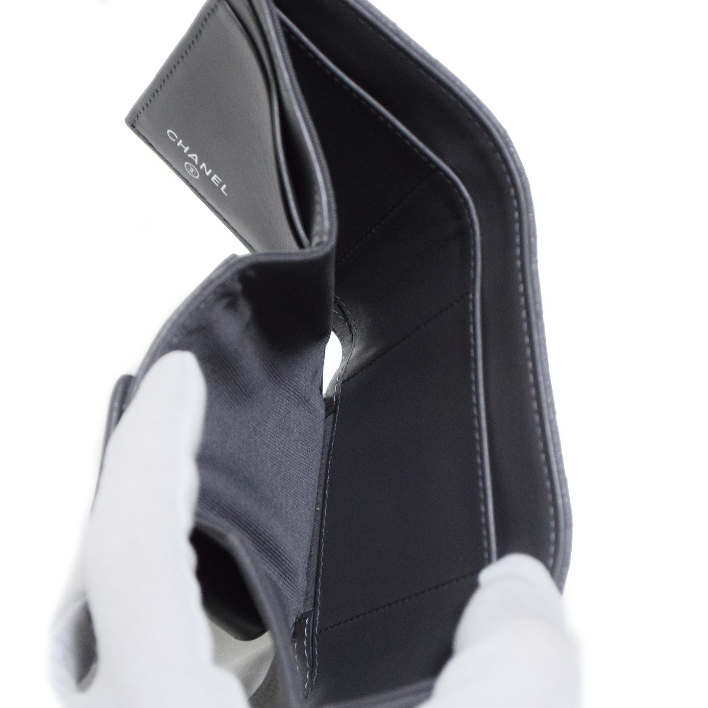 CHANEL シャネル スモール フラップウォレット キャビア AP3604 ラインストーン グレー レディース 三つ折り財布