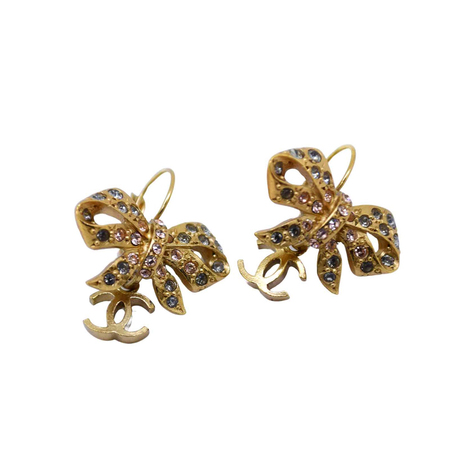 CHANEL シャネル ココマーク リボン ラインストーン 03P ゴールド レディース ピアス