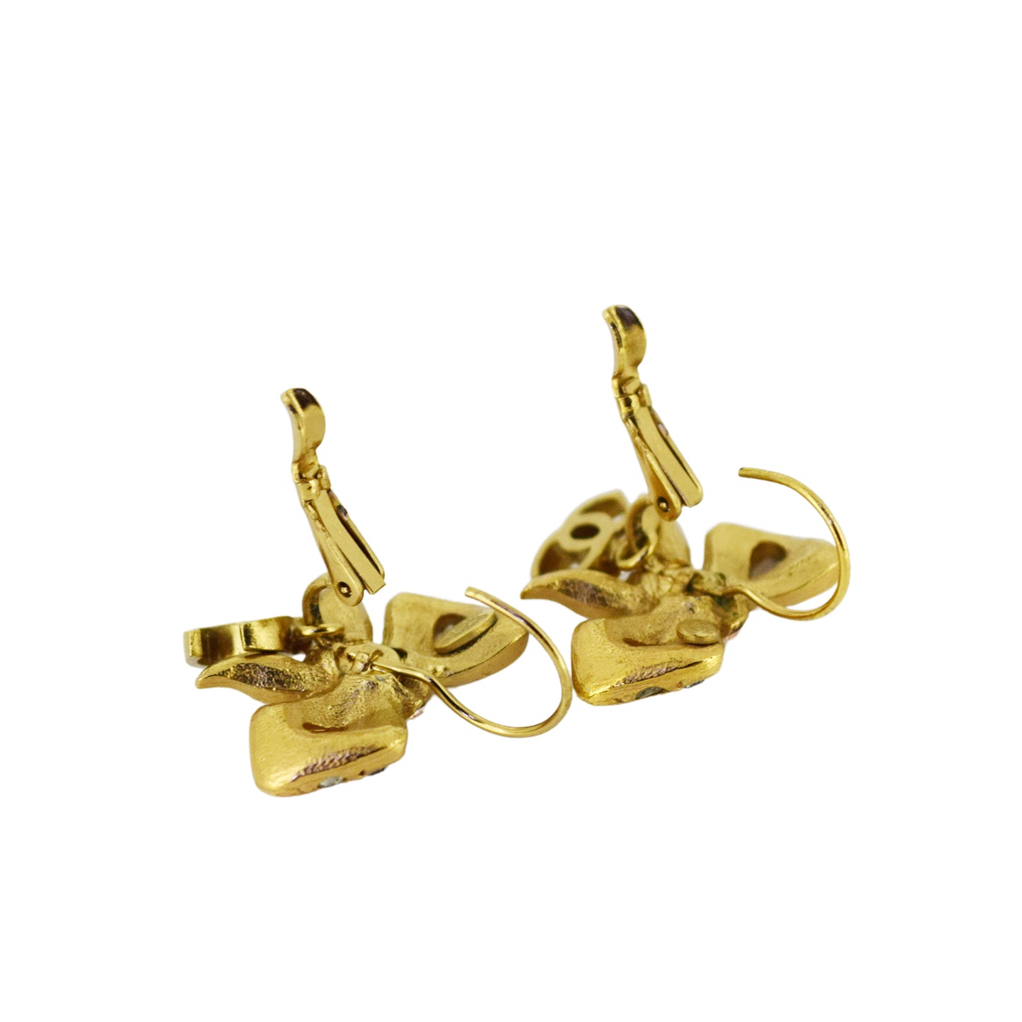 CHANEL Coco Mark Ribbon Rhinestone 03P Gold Women's Earrings