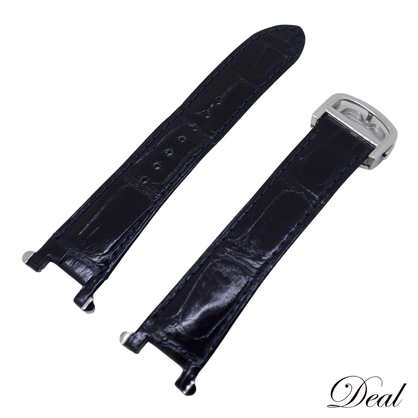 正品卡地亚 Pasha 皮革表带，带 D 型扣，一键兼容，黑色，男士表带