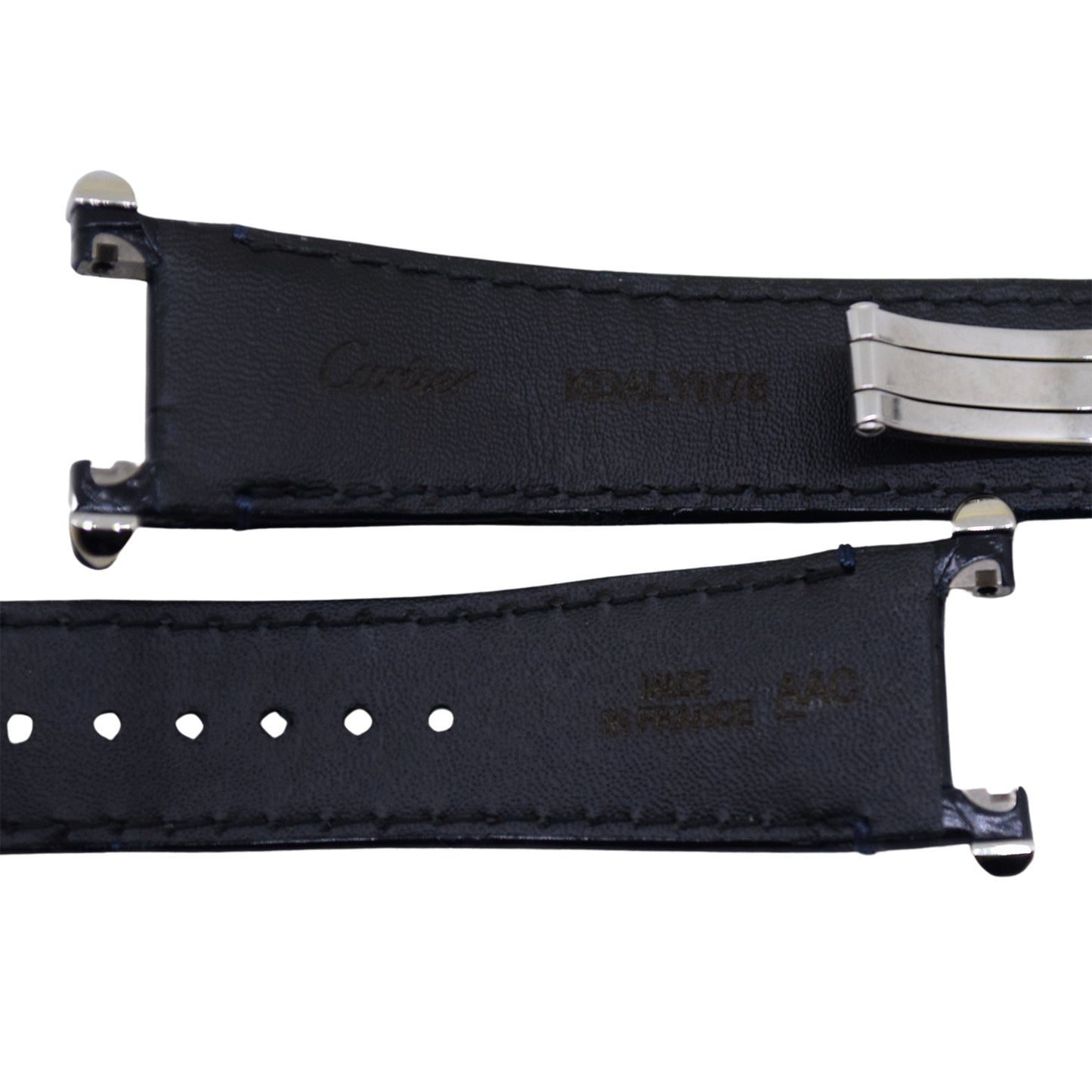 正品卡地亚 Pasha 皮革表带，带 D 型扣，一键兼容，黑色，男士表带