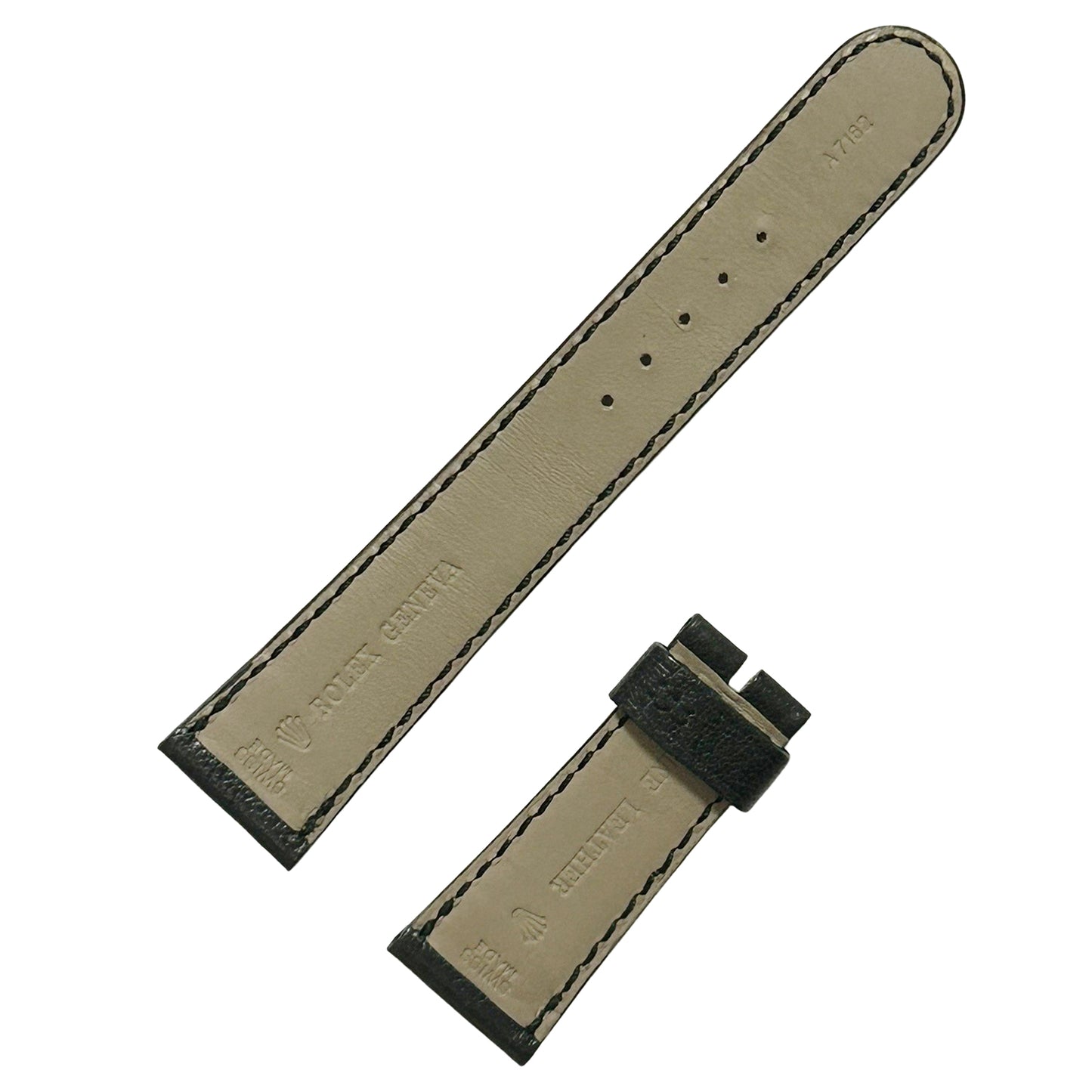 Genuine ROLEX Leather Strap A7162 Black Men's Watch Strap