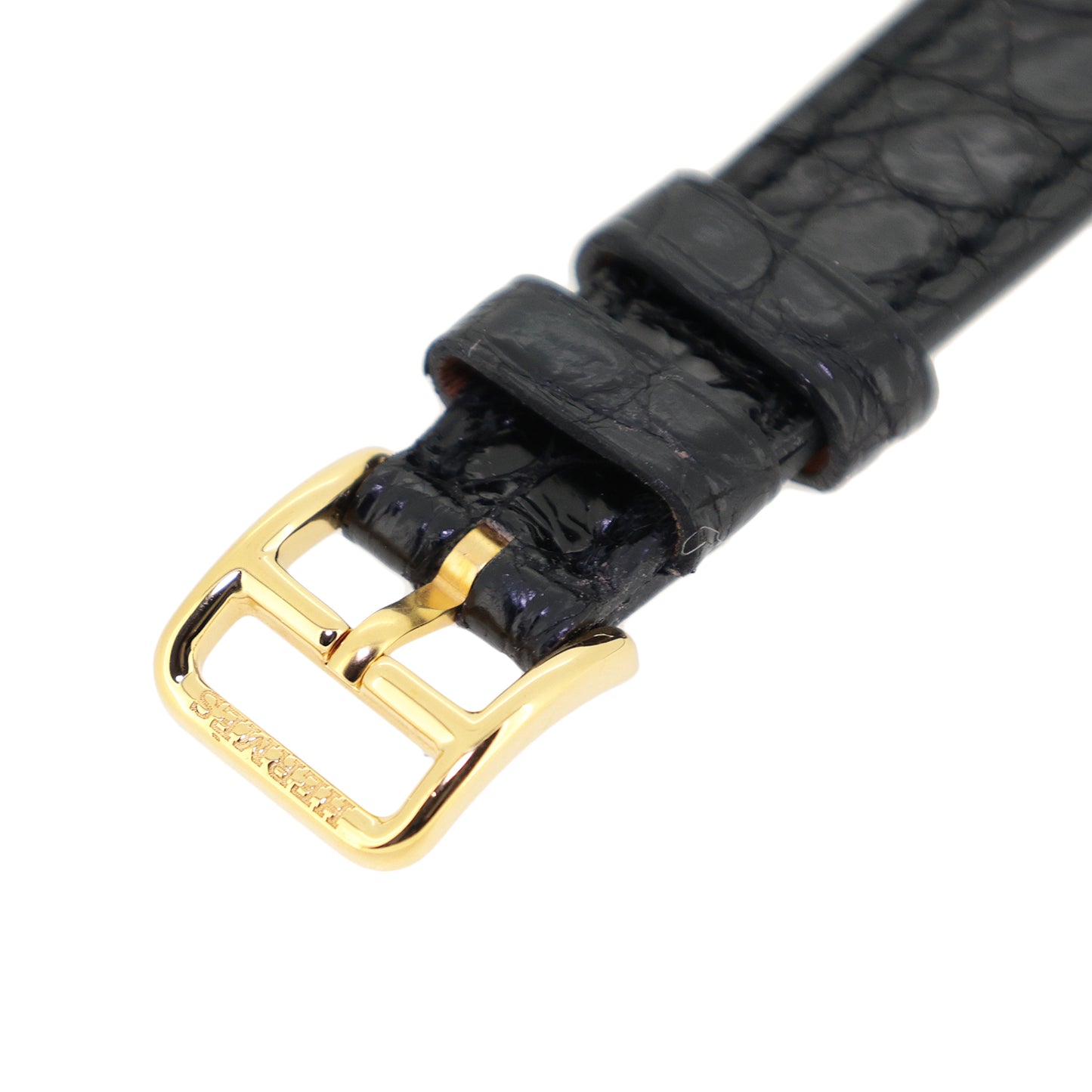 HERMES エルメス 純正 レザーベルト 尾錠付き 黒 ワンタッチ式 ブラック レディース 時計ベルト