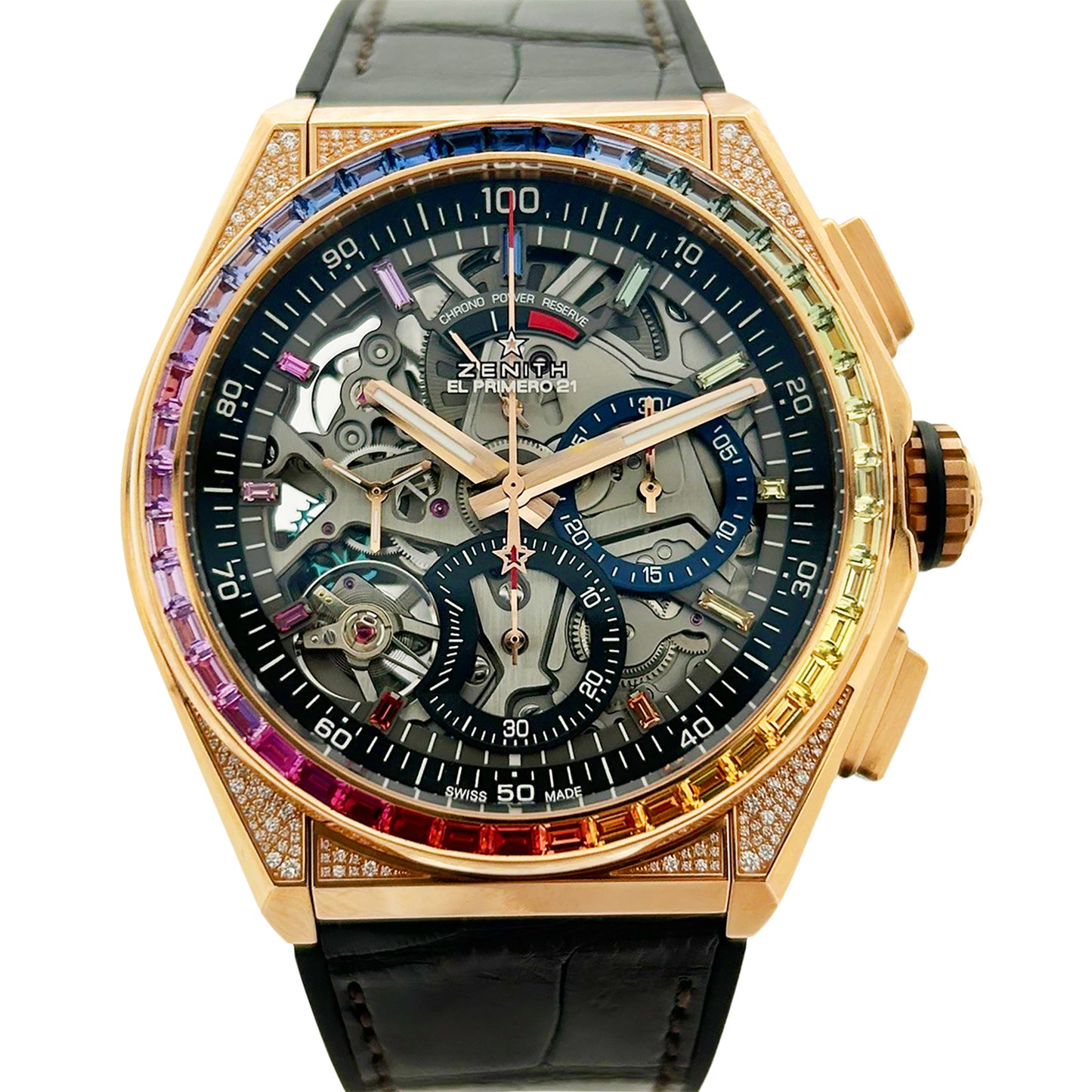 美品 K18RG ZENITH ゼニス  デファイ エルプリメロ21 レインボー  22.9003.9004/72.R585  メンズ 腕時計