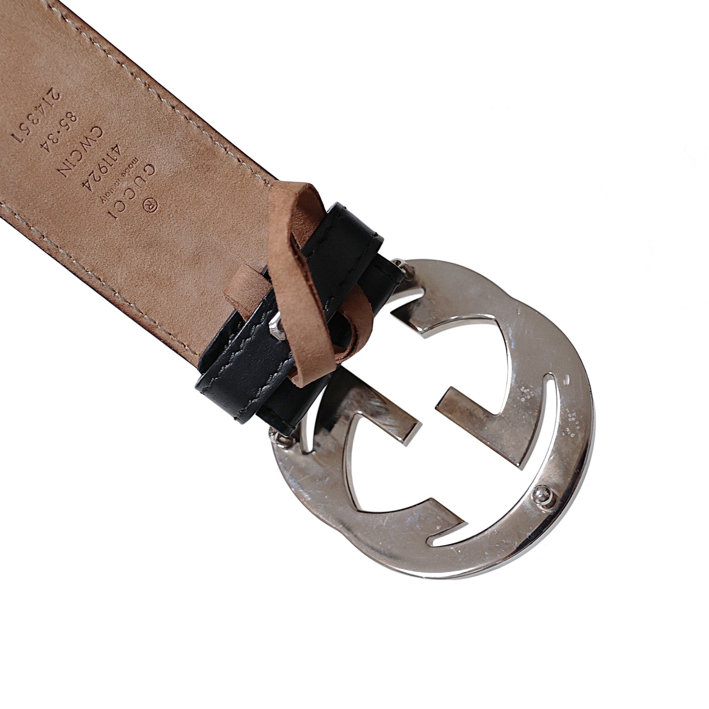 GUCCI Gucci Interlocking G Guccissima 411924 85/34 Black Men's Belt