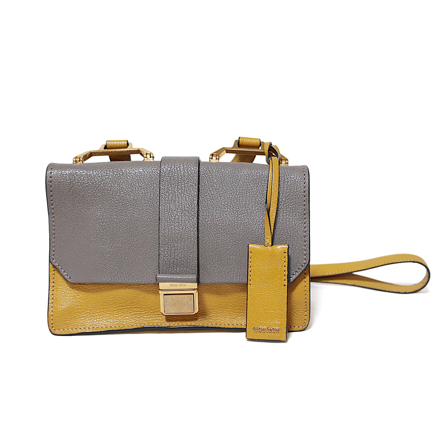 miumiu ミュウミュウ マドラス バイカラーフラップ イエロー レディース ショルダーバッグ