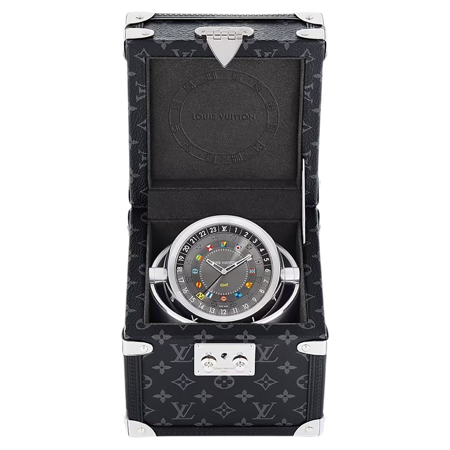 LOUIS VUITTON ルイ・ヴィトン  タンブール デュアルタイム テーブルクロック トランク  Q1Q030  グレー  メンズ 置時計
LV