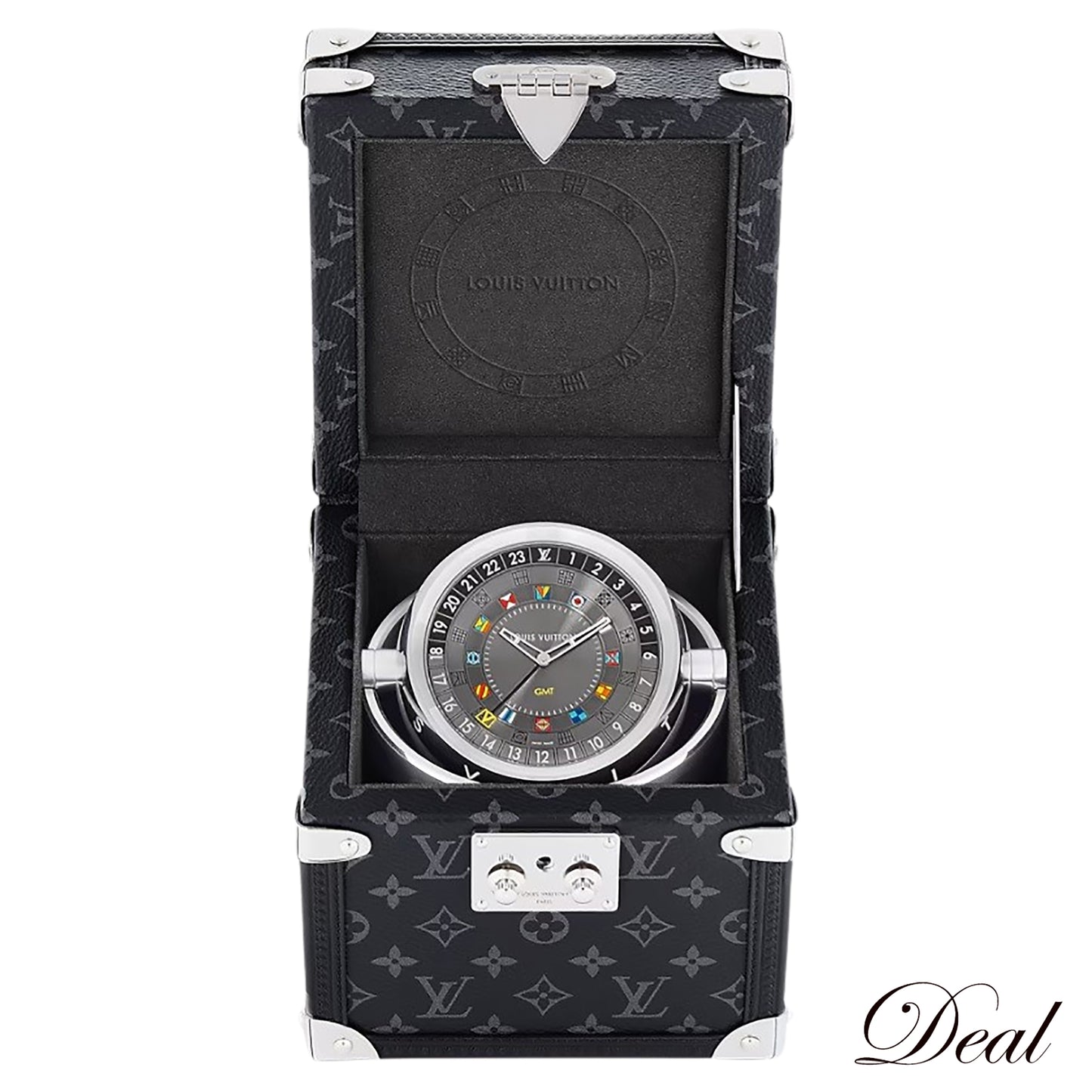 LOUIS VUITTON ルイ・ヴィトン  タンブール デュアルタイム テーブルクロック トランク  Q1Q030  グレー  メンズ 置時計
LV