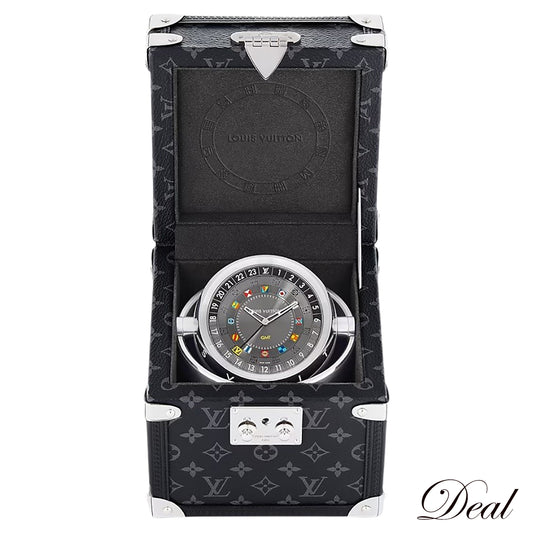 LOUIS VUITTON ルイ・ヴィトン  タンブール デュアルタイム テーブルクロック トランク  Q1Q030  グレー  メンズ 置時計
LV