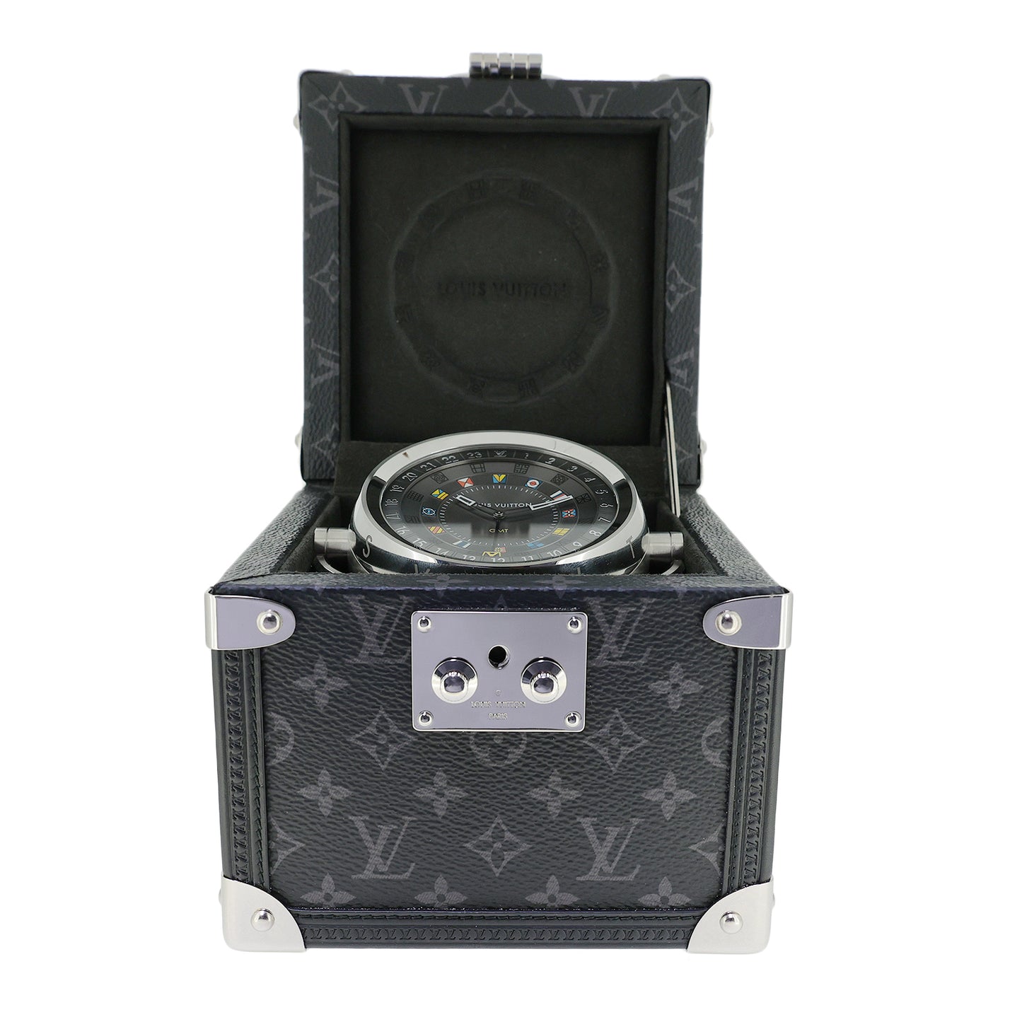 LOUIS VUITTON ルイ・ヴィトン  タンブール デュアルタイム テーブルクロック トランク  Q1Q030  グレー  メンズ 置時計
LV