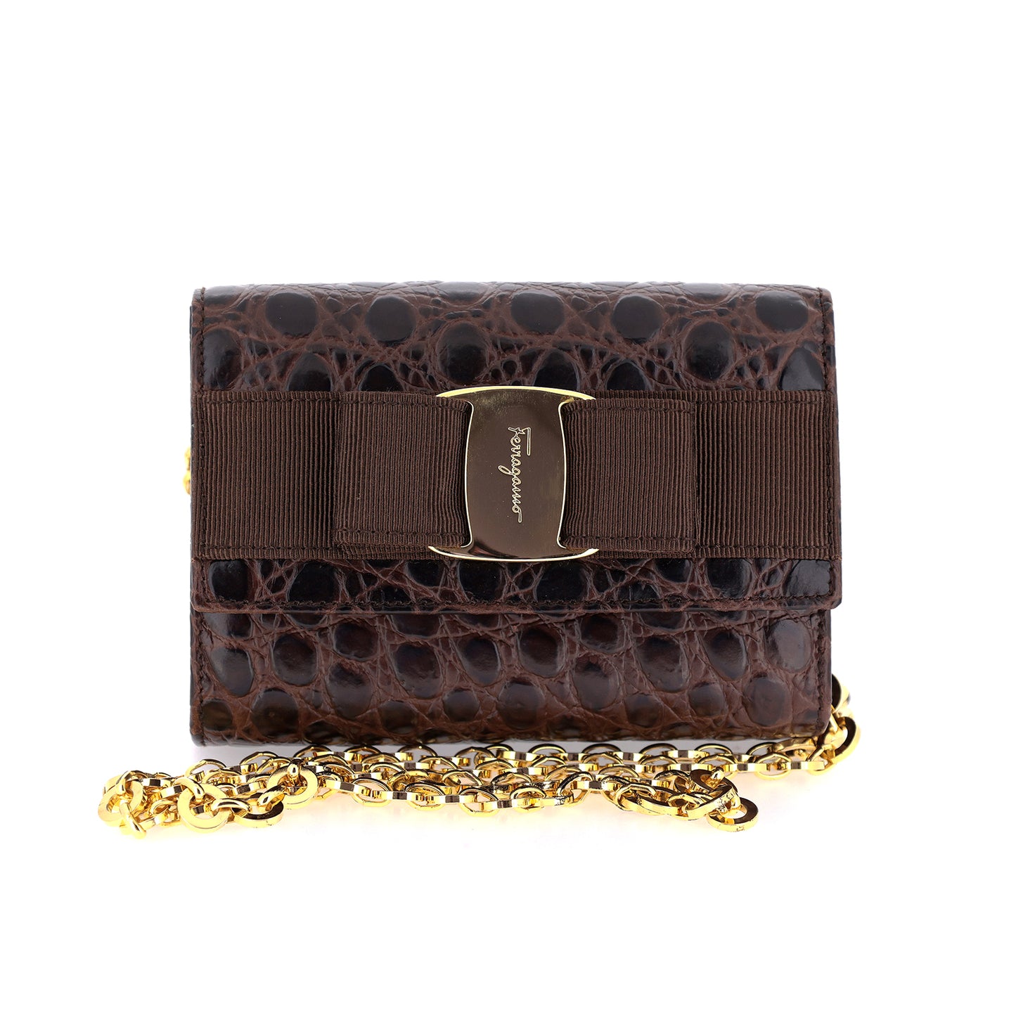 Salvatore Ferragamo サルヴァトーレ フェラガモ ヴァラ リボン ミニ チェーン 3WAY ブラウン レディース ショルダーバッグ