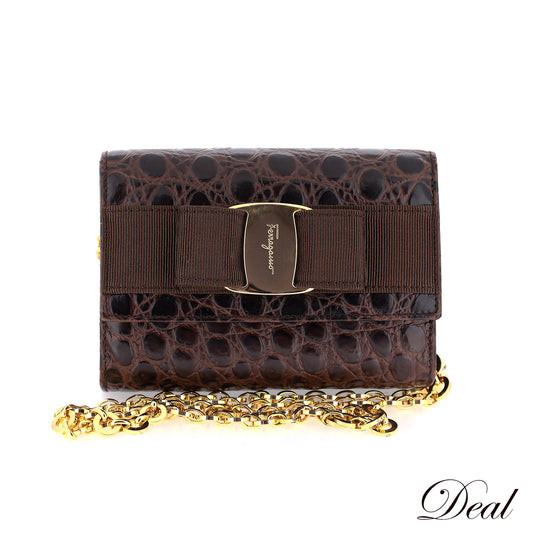 Salvatore Ferragamo サルヴァトーレ フェラガモ ヴァラ リボン ミニ チェーン 3WAY ブラウン レディース ショルダーバッグ