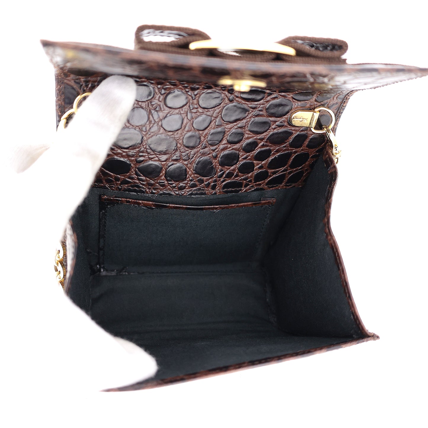 Salvatore Ferragamo Vara Ribbon 迷你链条三向棕色女士单肩包