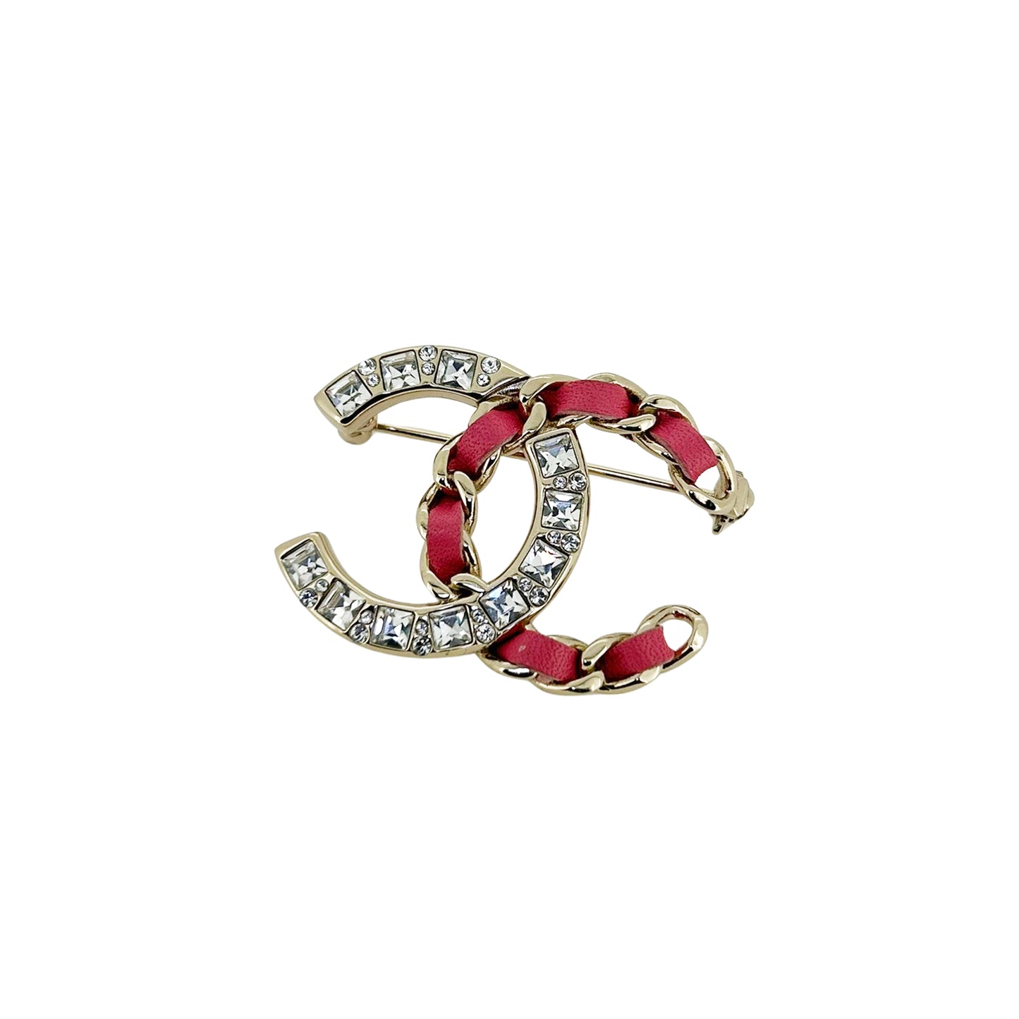 Beautiful CHANEL Coco Mark rhinestone pink 18K gold women's brooch