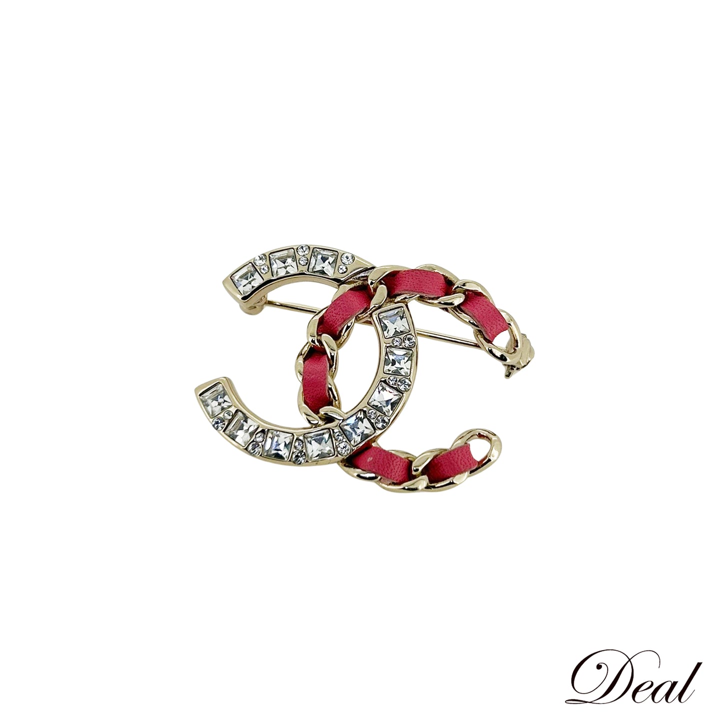 Beautiful CHANEL Coco Mark rhinestone pink 18K gold women's brooch