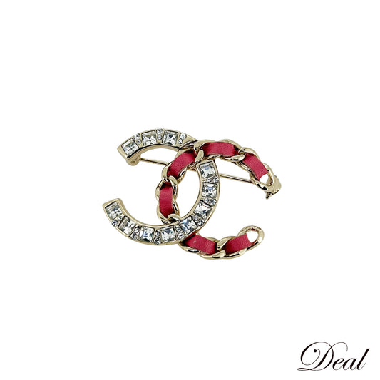 美品 CHANEL シャネル ココマーク ラインストーン ピンク B18K ゴールド レディース ブローチ