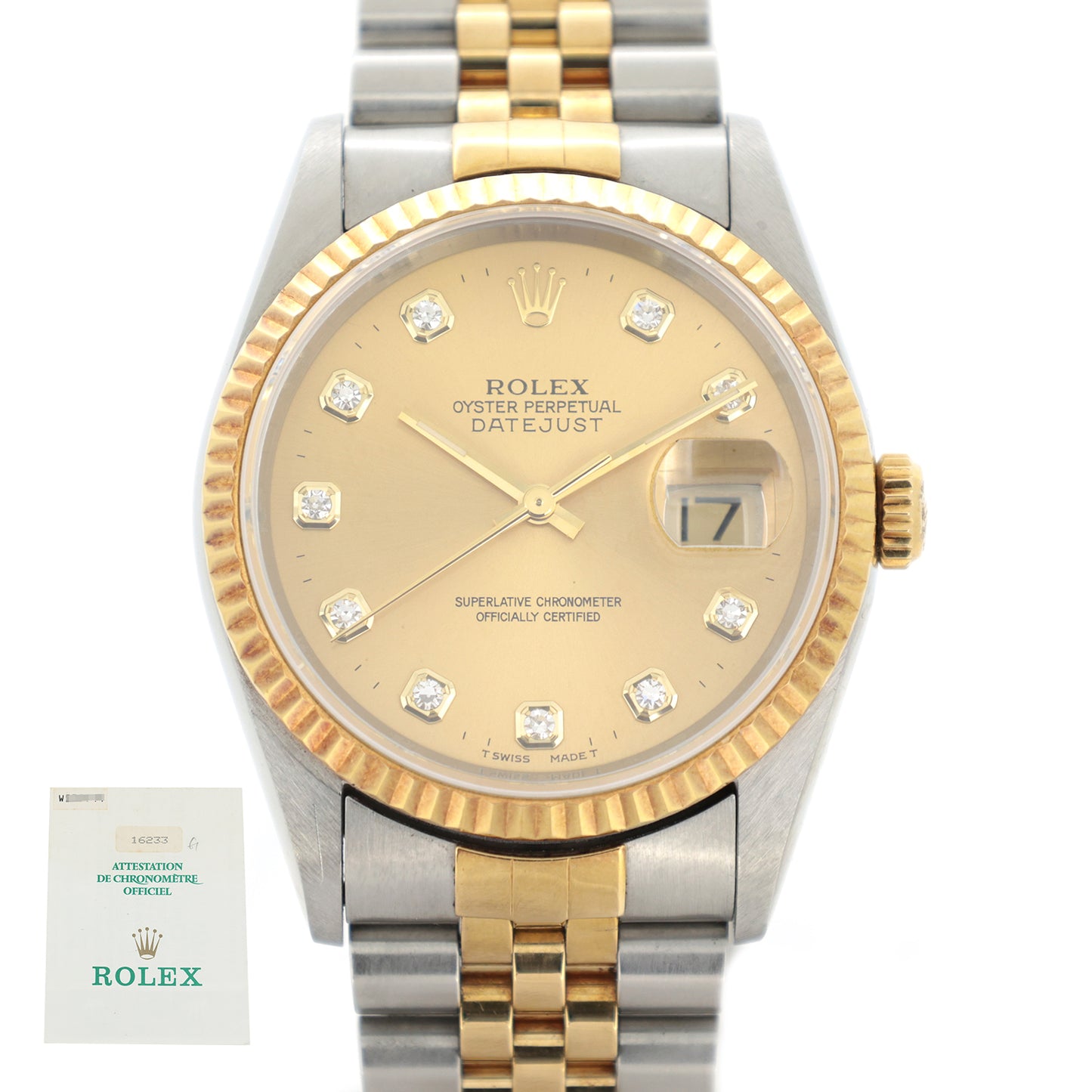 ROLEX ロレックス デイトジャスト W 16233G SS/YG 10Pダイヤ 1995年 メンズ 腕時計