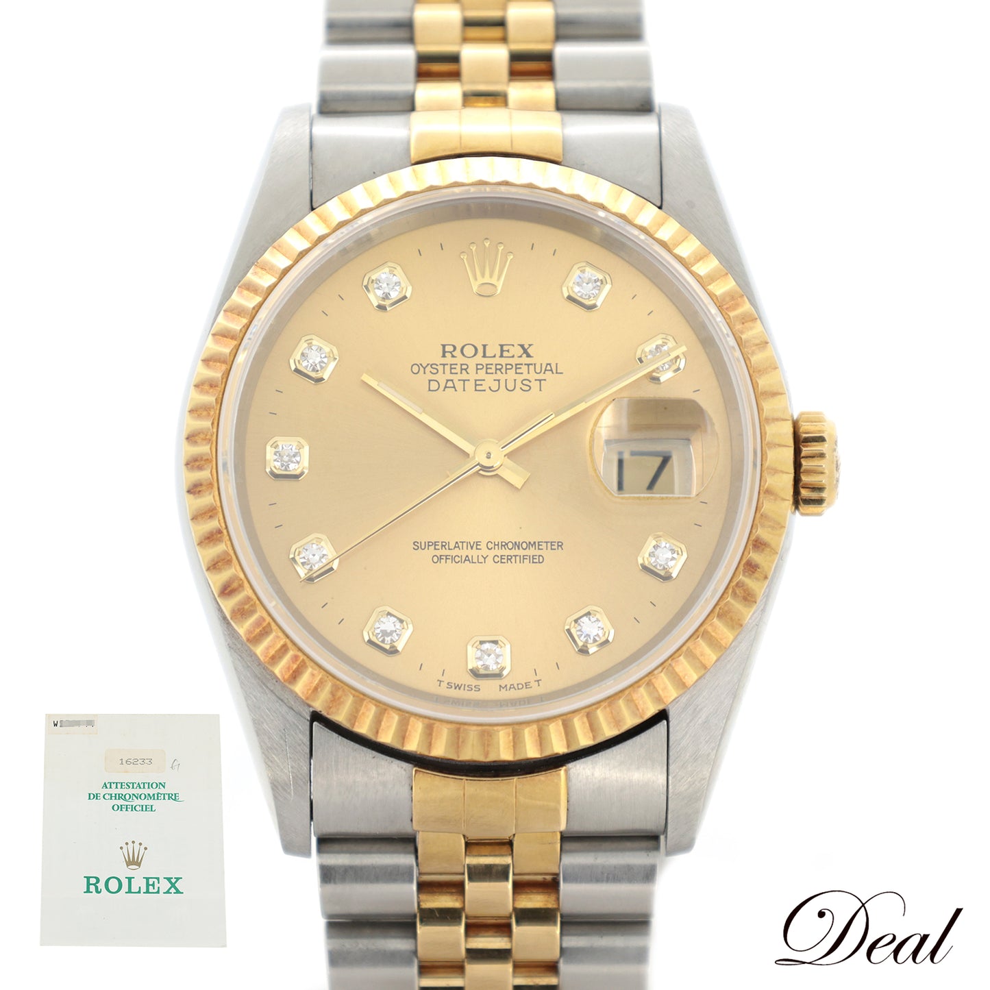 ROLEX ロレックス デイトジャスト W 16233G SS/YG 10Pダイヤ 1995年 メンズ 腕時計