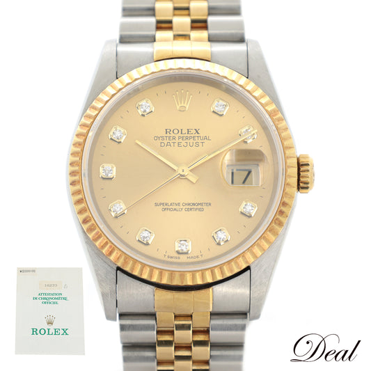 ROLEX ロレックス デイトジャスト W 16233G SS/YG 10Pダイヤ 1995年 メンズ 腕時計