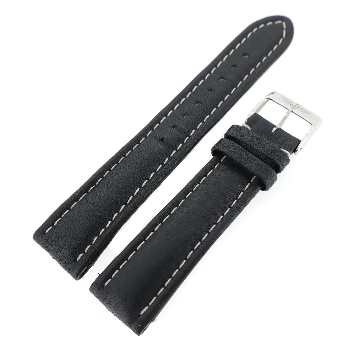 Genuine BREITLING 20mm Leather Strap with Buckle, Black, Men's Watch Strap