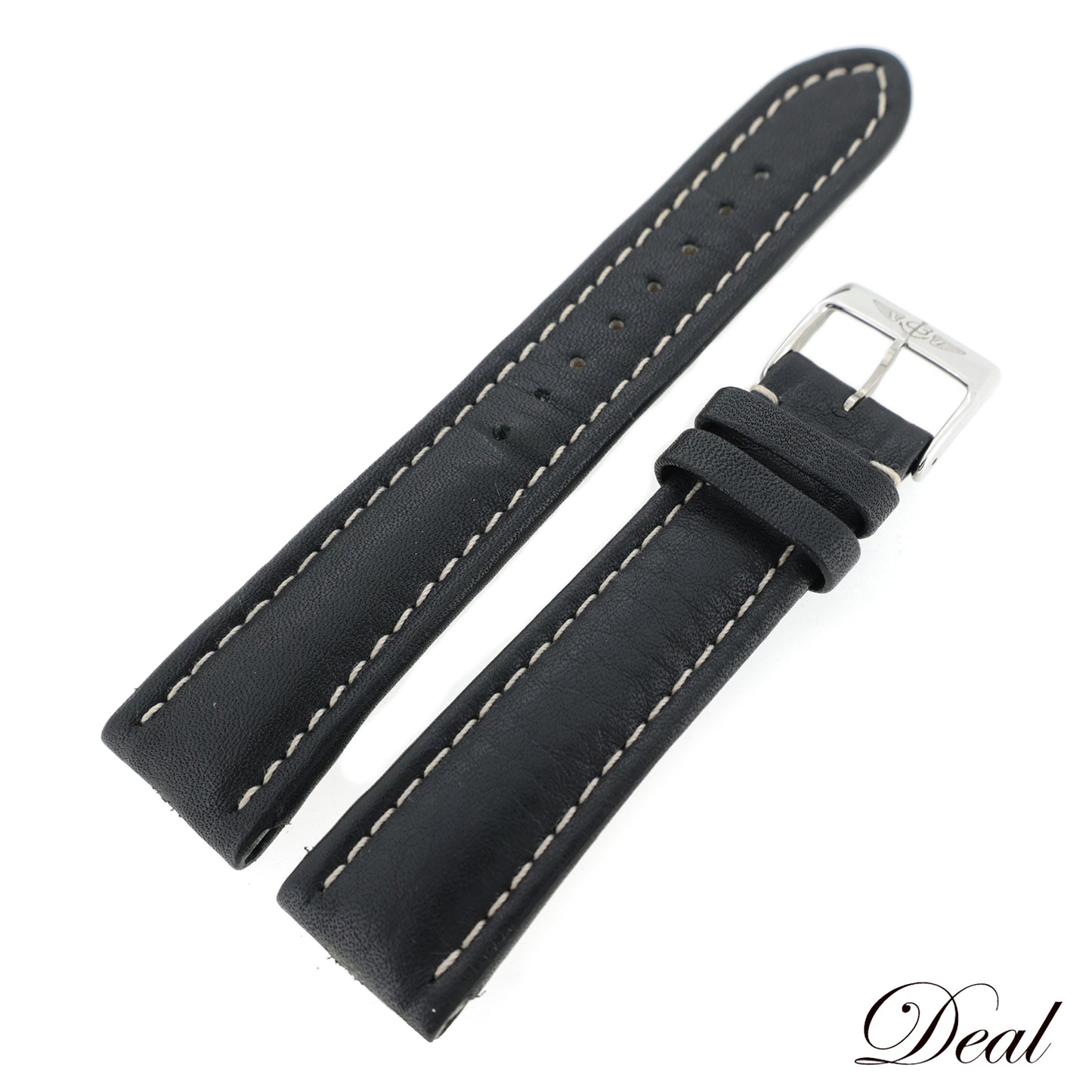 Genuine BREITLING 20mm Leather Strap with Buckle, Black, Men's Watch Strap