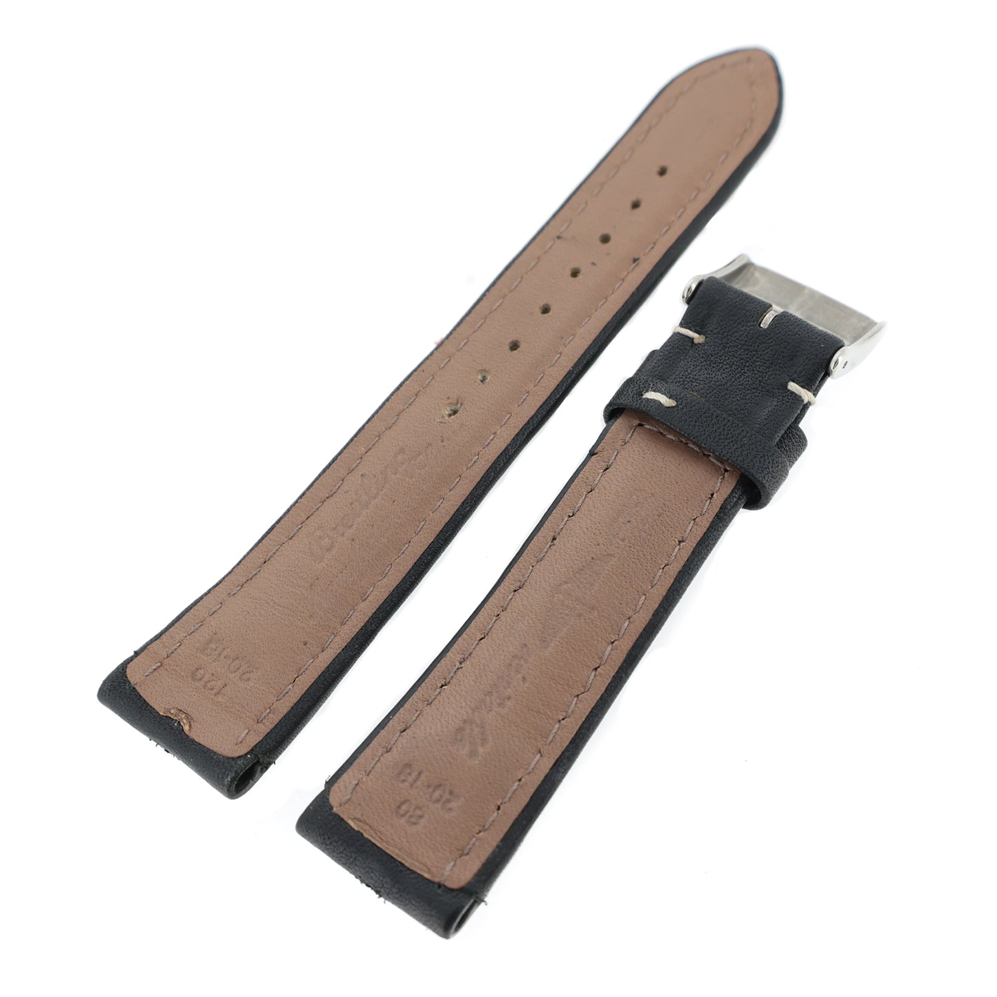 Genuine BREITLING 20mm Leather Strap with Buckle, Black, Men's Watch Strap